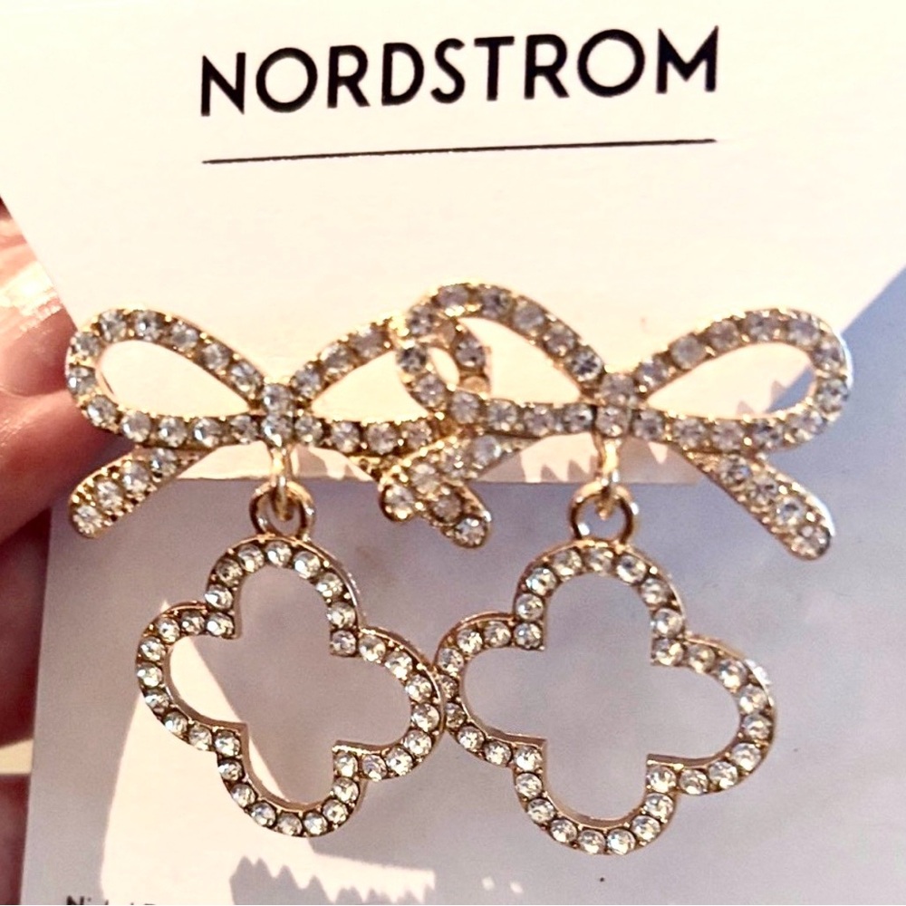 Nordstrom Gold Crystal Clover Earrings